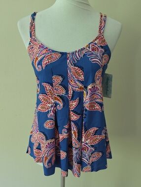 Shape Solver By Penbrooke Brand New Floral Blue Women's Swim Top